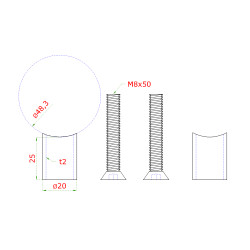 Prechod medzi stĺpom ø 48.3mm a kotviacou platňou, L:25mm Prechod medzi stĺpom ø 48.3mm a kotviacou platňou, L:25mm
